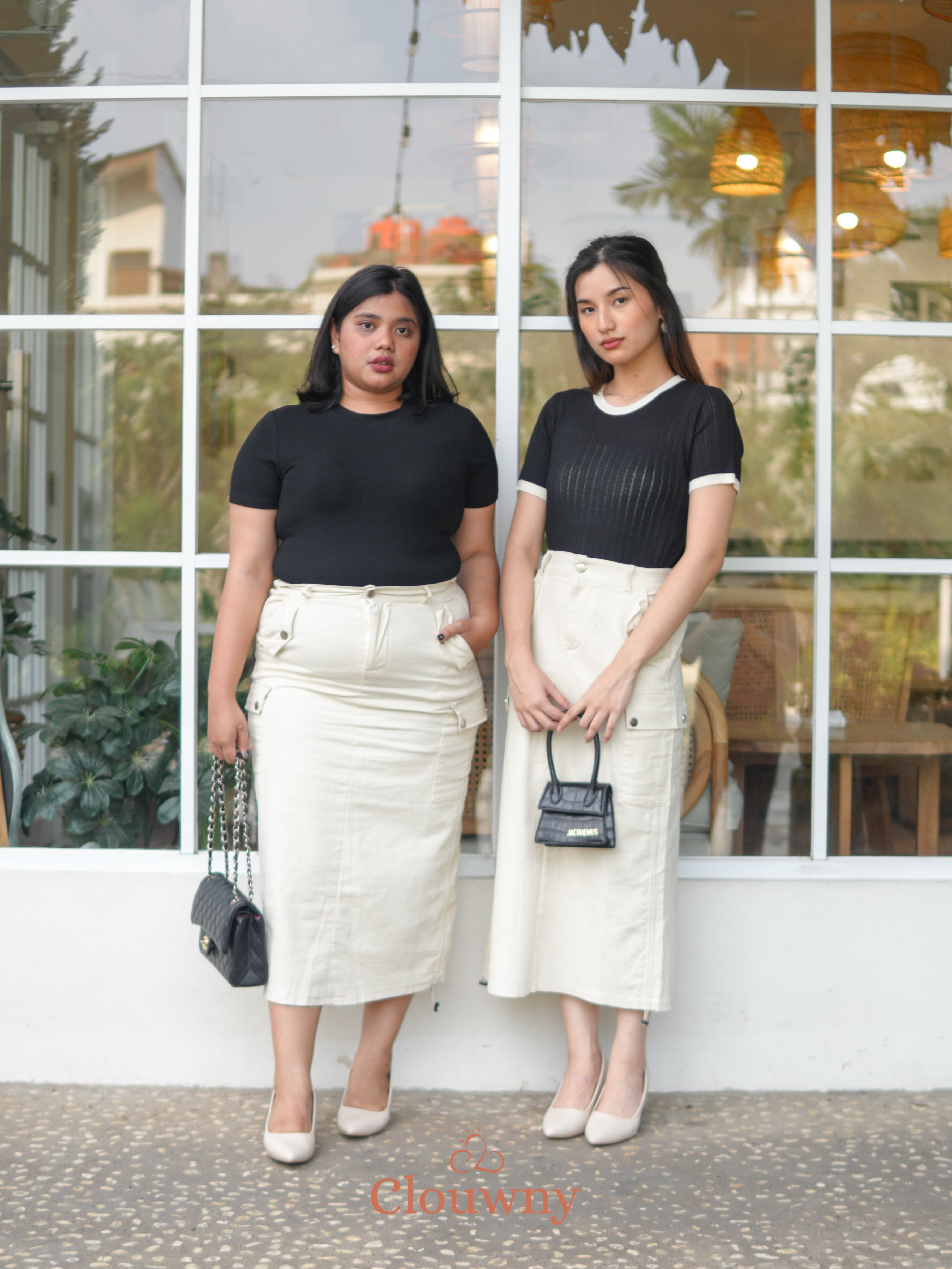Dex Cargo Denim Skirt - Cream